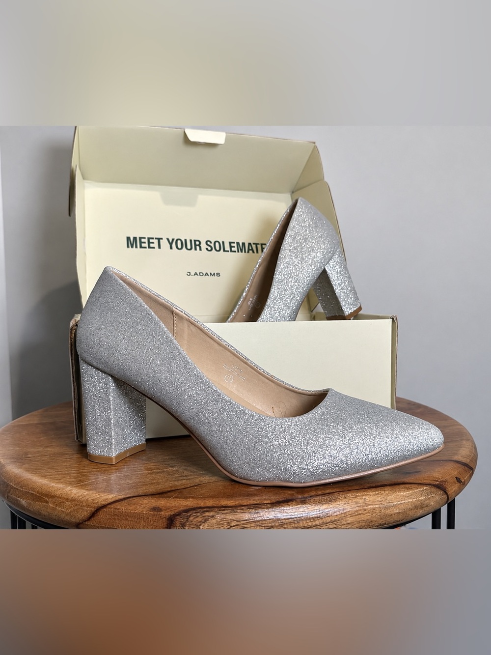 J. Adams Silver Glitter Block Heel Pumps Size 10 | Sparkly Dress Heels